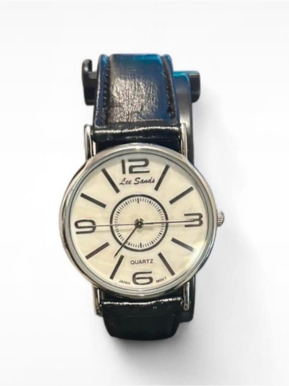 Japanese Lee Sands black leather watch 33mm